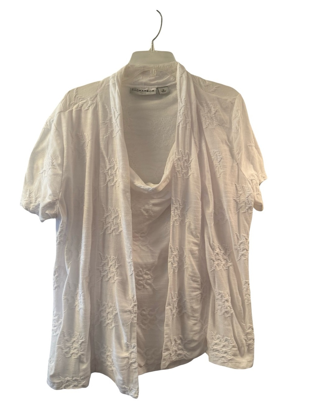 Sag Harbor White Short-Sleeve Draped Open-Front Tunic